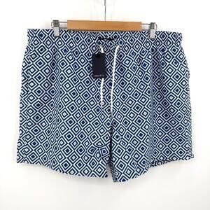 Collars & Co Lined Swim Trunks in navy geo Size XXL